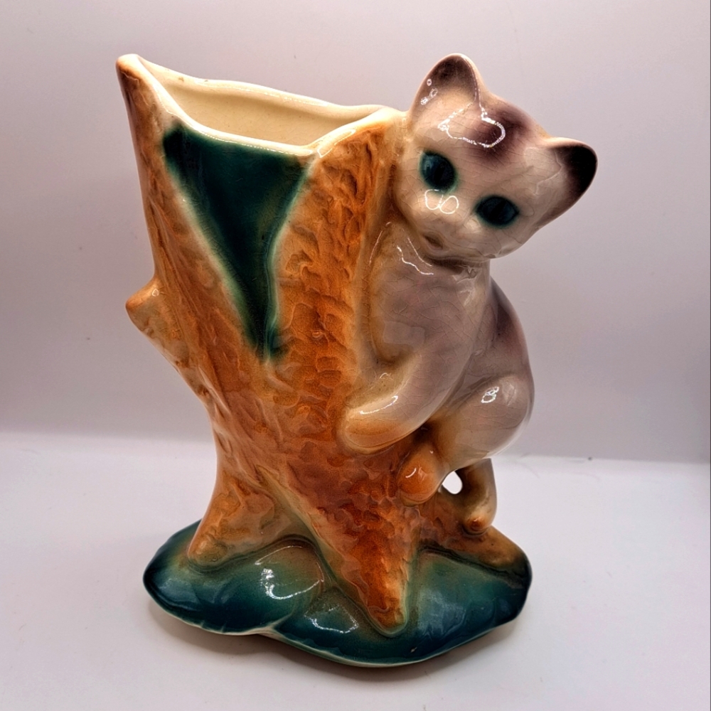 Vintage Royal Copley Kitten on Stump Vase